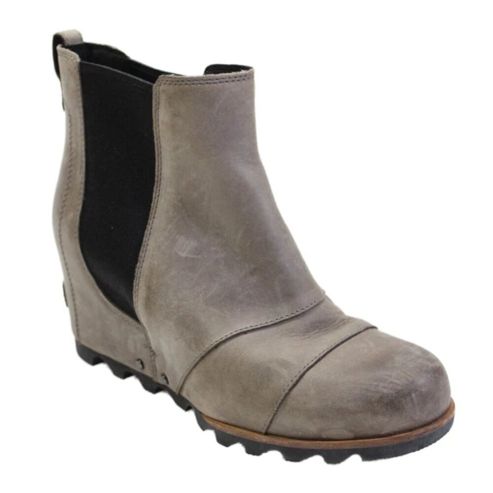 Sorel Lea Gray Wedge Distressed Booties Womens 9 Waterproof Chelsea Ankle Boots